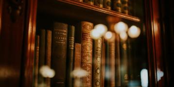 Book case of old books.